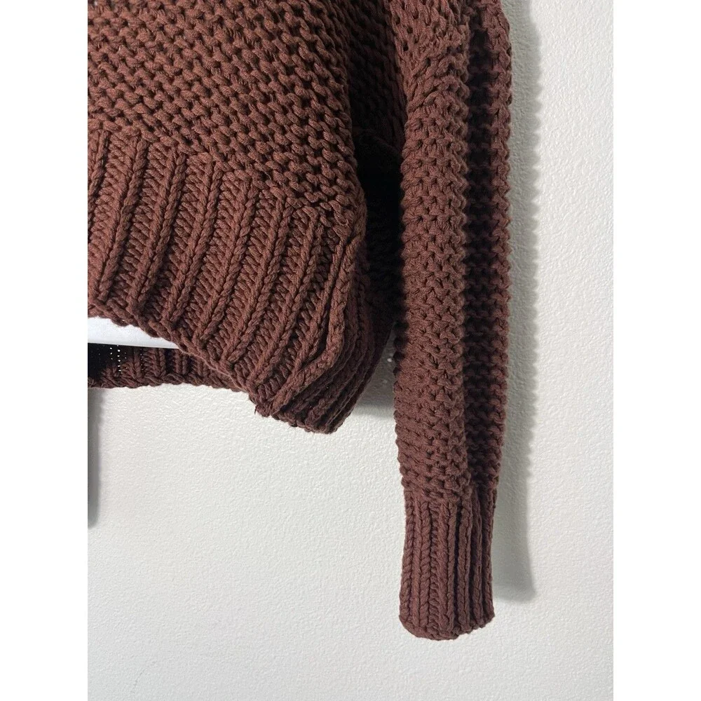 Free People My Only Sunshine Mock Neck Sweater Womens X-Small Brown Chunky Knit